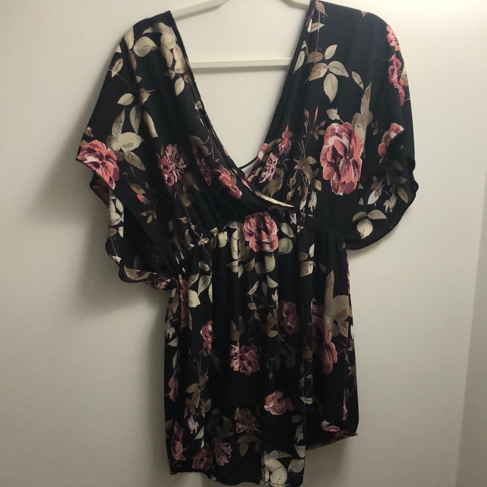 Dressy black flowery blouse
